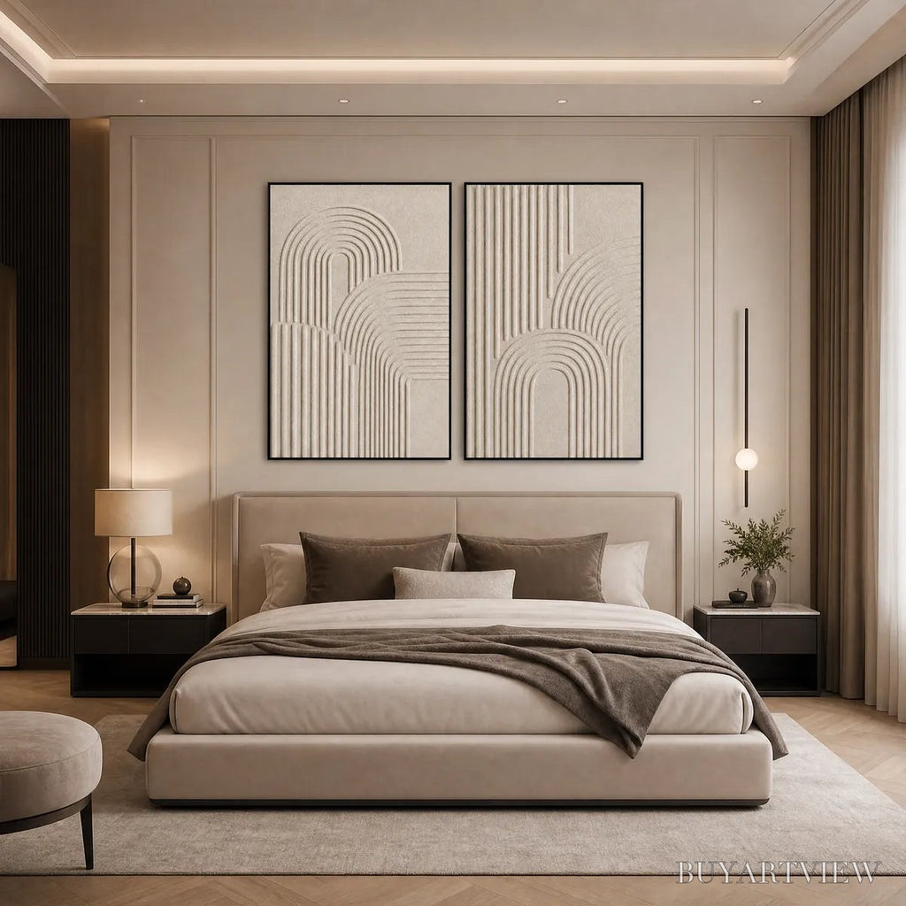 ARTOVITAS Continuum – Beige Textured Minimalist Wabi-Sabi Abstract Diptych - image 4