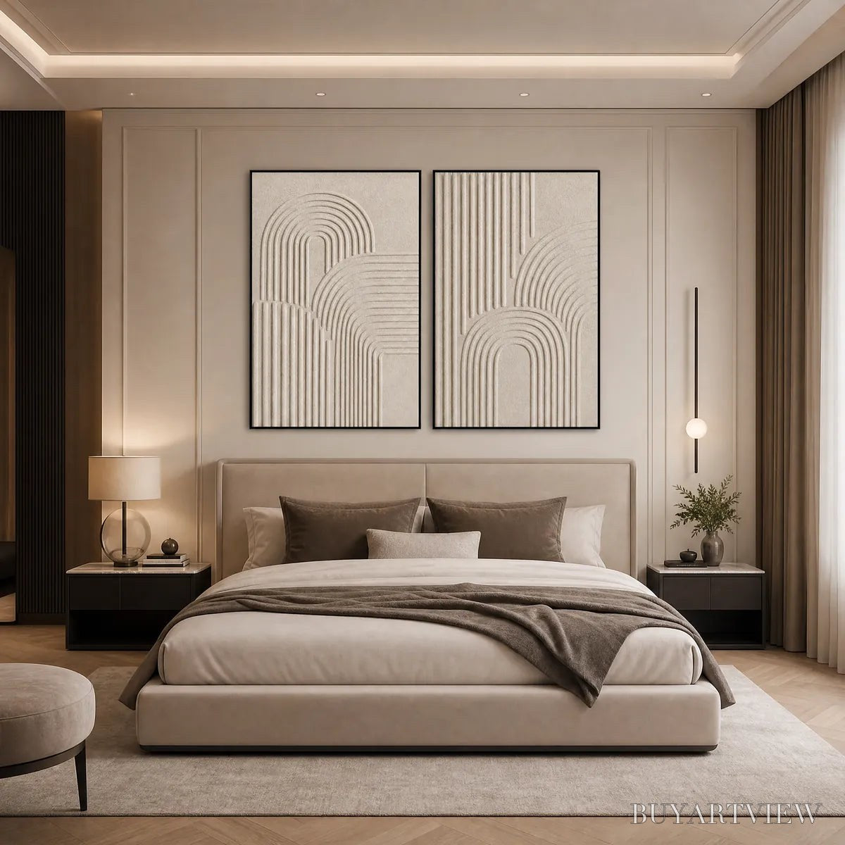 ARTOVITAS Continuum – Beige Textured Minimalist Wabi-Sabi Abstract Diptych - image 4