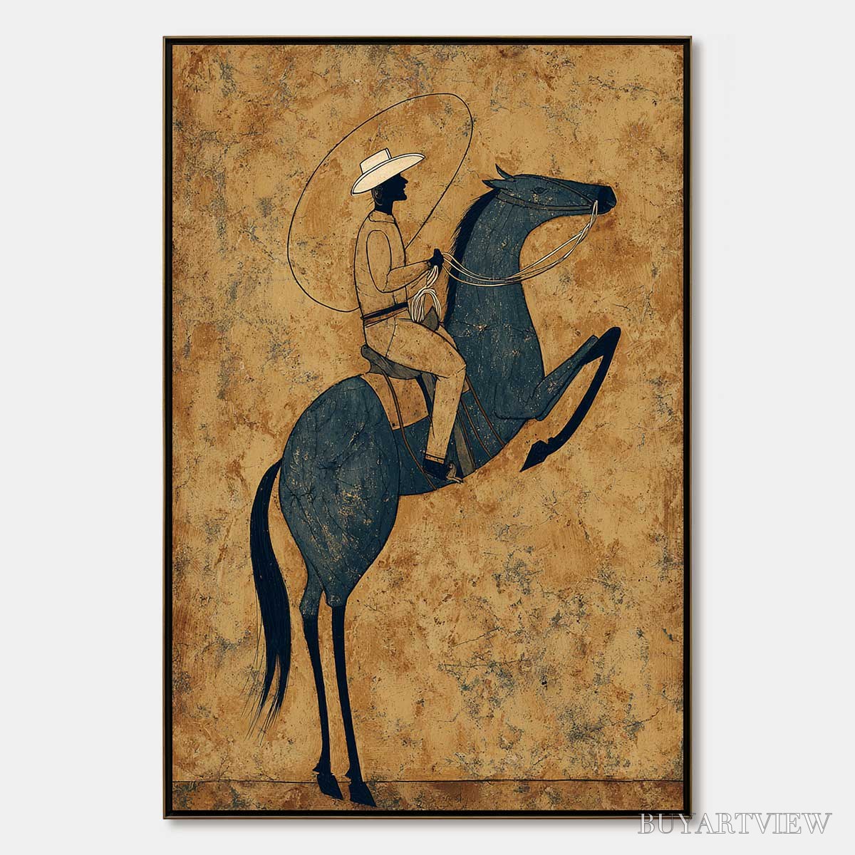 ARTOVITAS Midnight Wrangler – Rustic Wabi Sabi Style Equestrian Painting - image 1
