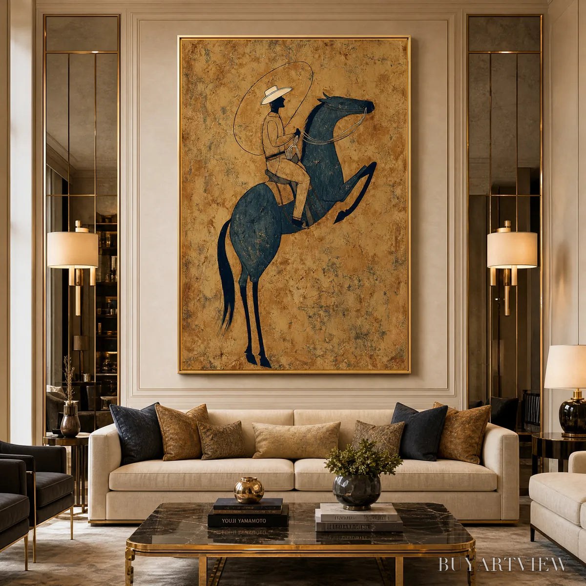 ARTOVITAS Midnight Wrangler – Rustic Wabi Sabi Style Equestrian Painting - image 2
