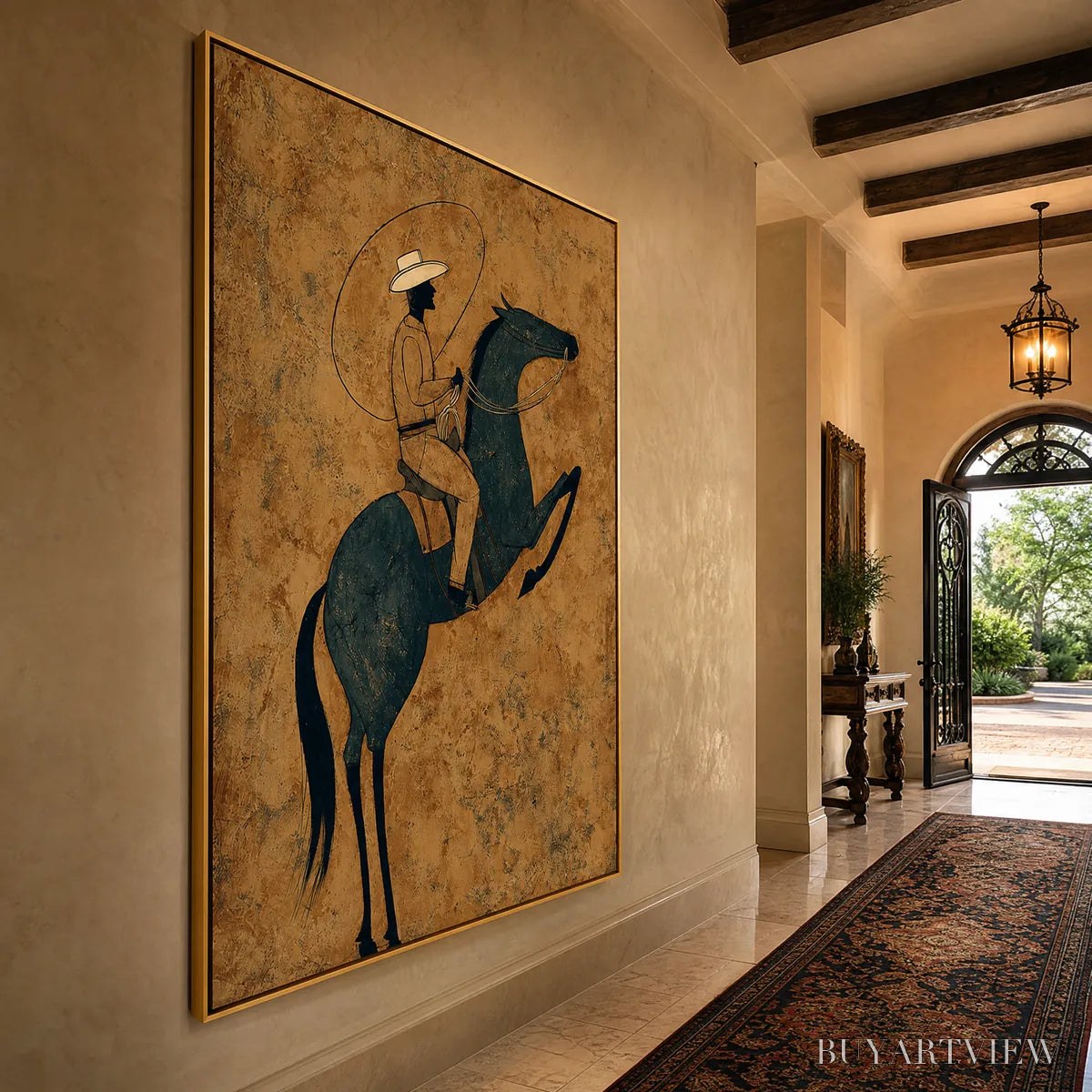 ARTOVITAS Midnight Wrangler – Rustic Wabi Sabi Style Equestrian Painting - image 3
