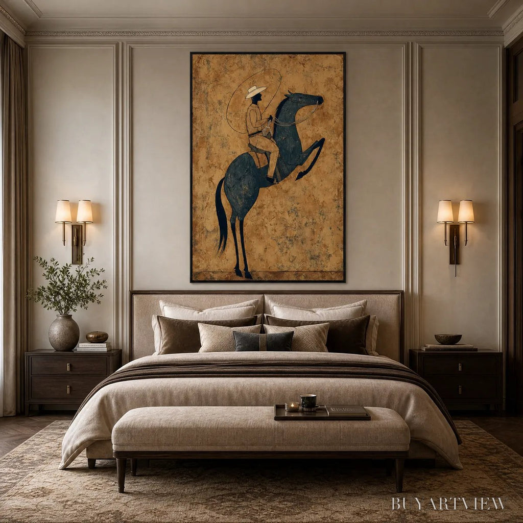 ARTOVITAS Midnight Wrangler – Rustic Wabi Sabi Style Equestrian Painting - image 4