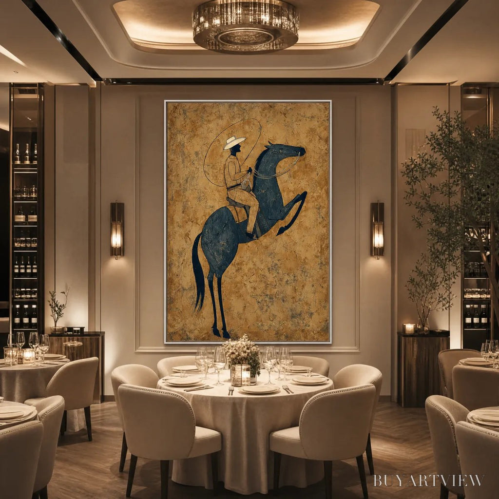 ARTOVITAS Midnight Wrangler – Rustic Wabi Sabi Style Equestrian Painting - image 5