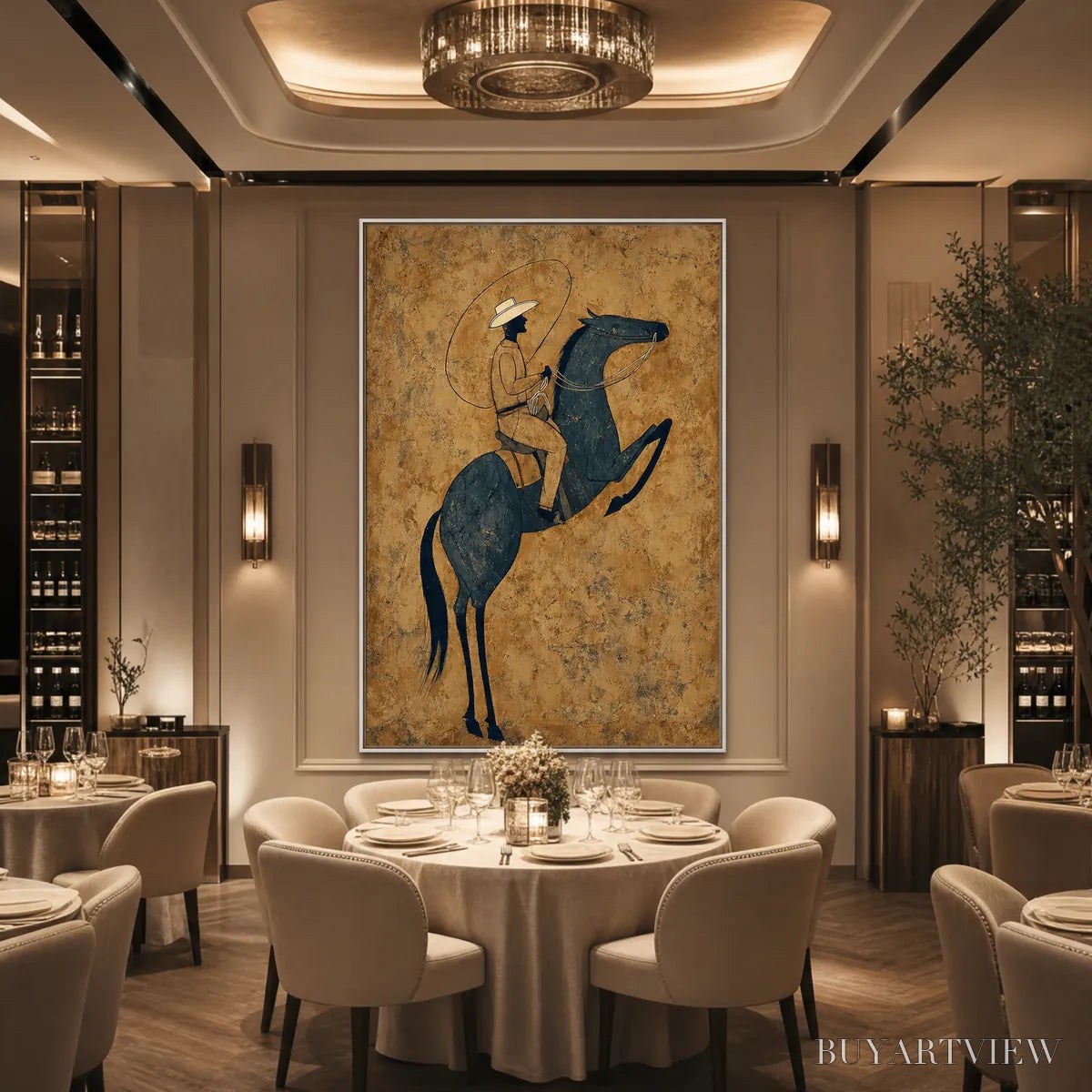 ARTOVITAS Midnight Wrangler – Rustic Wabi Sabi Style Equestrian Painting - image 5