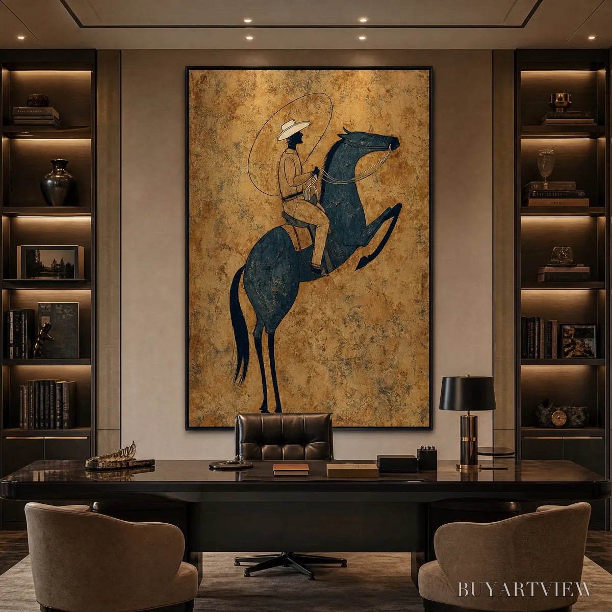 ARTOVITAS Midnight Wrangler – Rustic Wabi Sabi Style Equestrian Painting - image 6