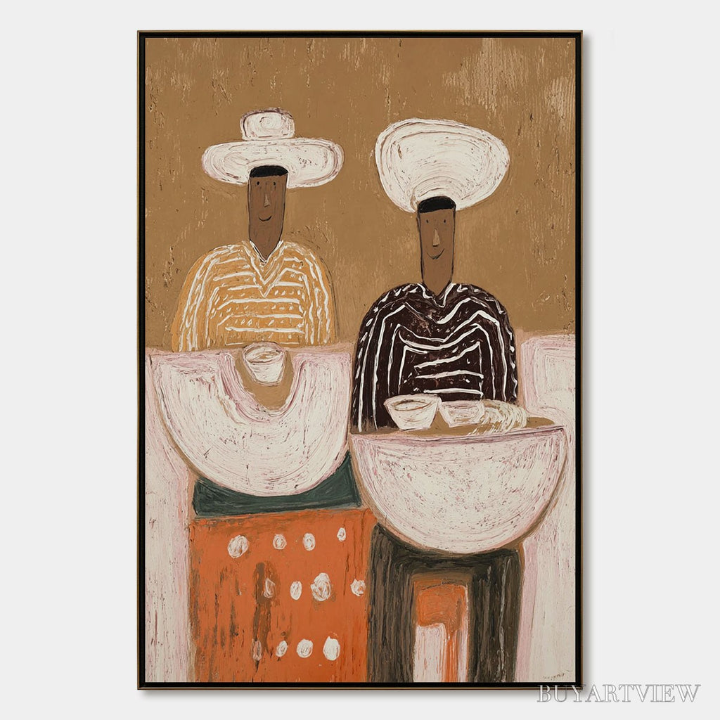 ARTOVITAS the Sharing Bowl – Textured Wabi Sabi Painting of Shared Moments - image 1