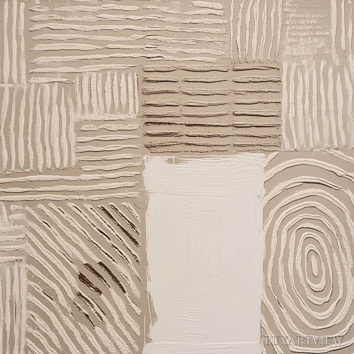 ARTOVITAS Earthen Weave – Textured Wabi Sabi Abstract Painting in Neutral Tones - image 3