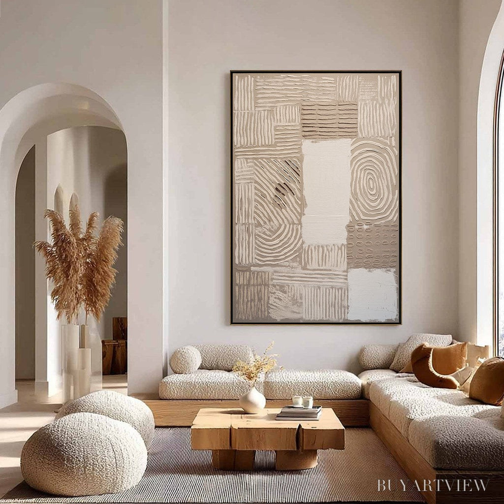 ARTOVITAS Earthen Weave – Textured Wabi Sabi Abstract Painting in Neutral Tones - image 4