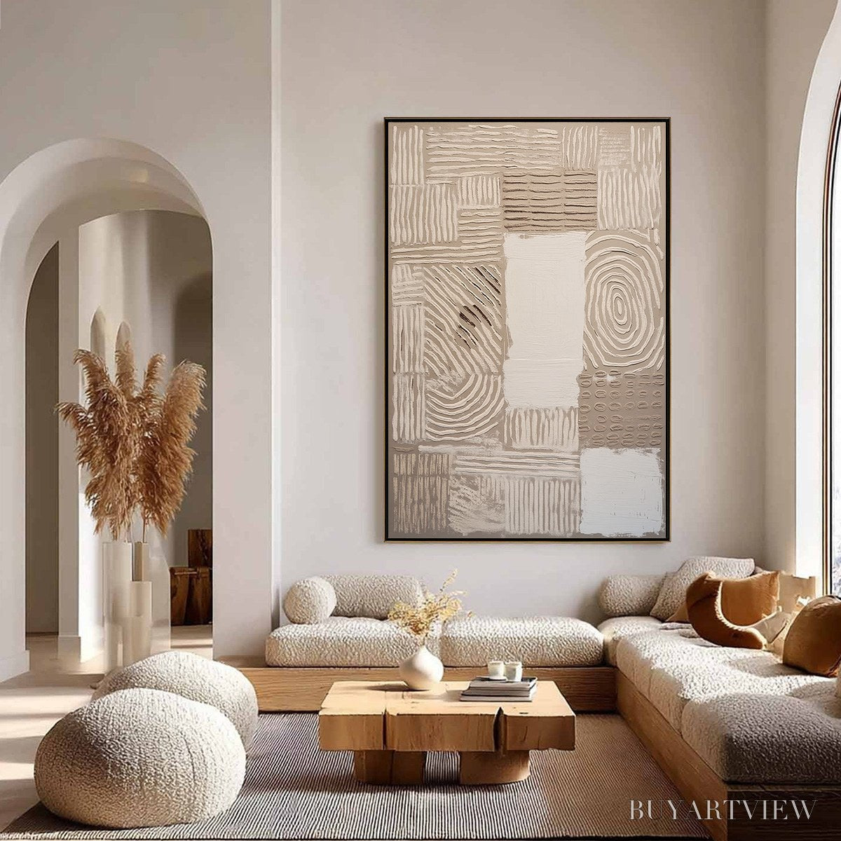 ARTOVITAS Earthen Weave – Textured Wabi Sabi Abstract Painting in Neutral Tones - image 4