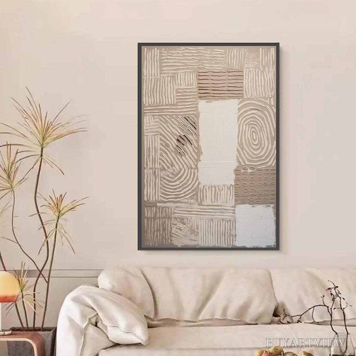 ARTOVITAS Earthen Weave – Textured Wabi Sabi Abstract Painting in Neutral Tones - image 6