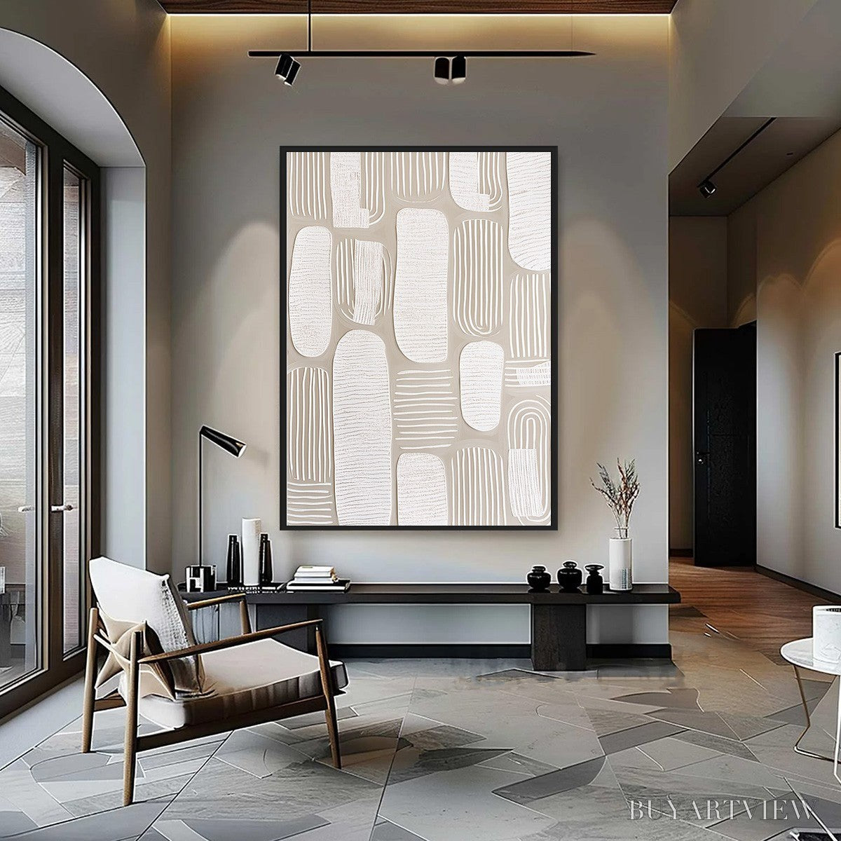 ARTOVITAS Quiet Rhythms – Textured Wabi Sabi Abstract Painting in Neutral Tones - image 2