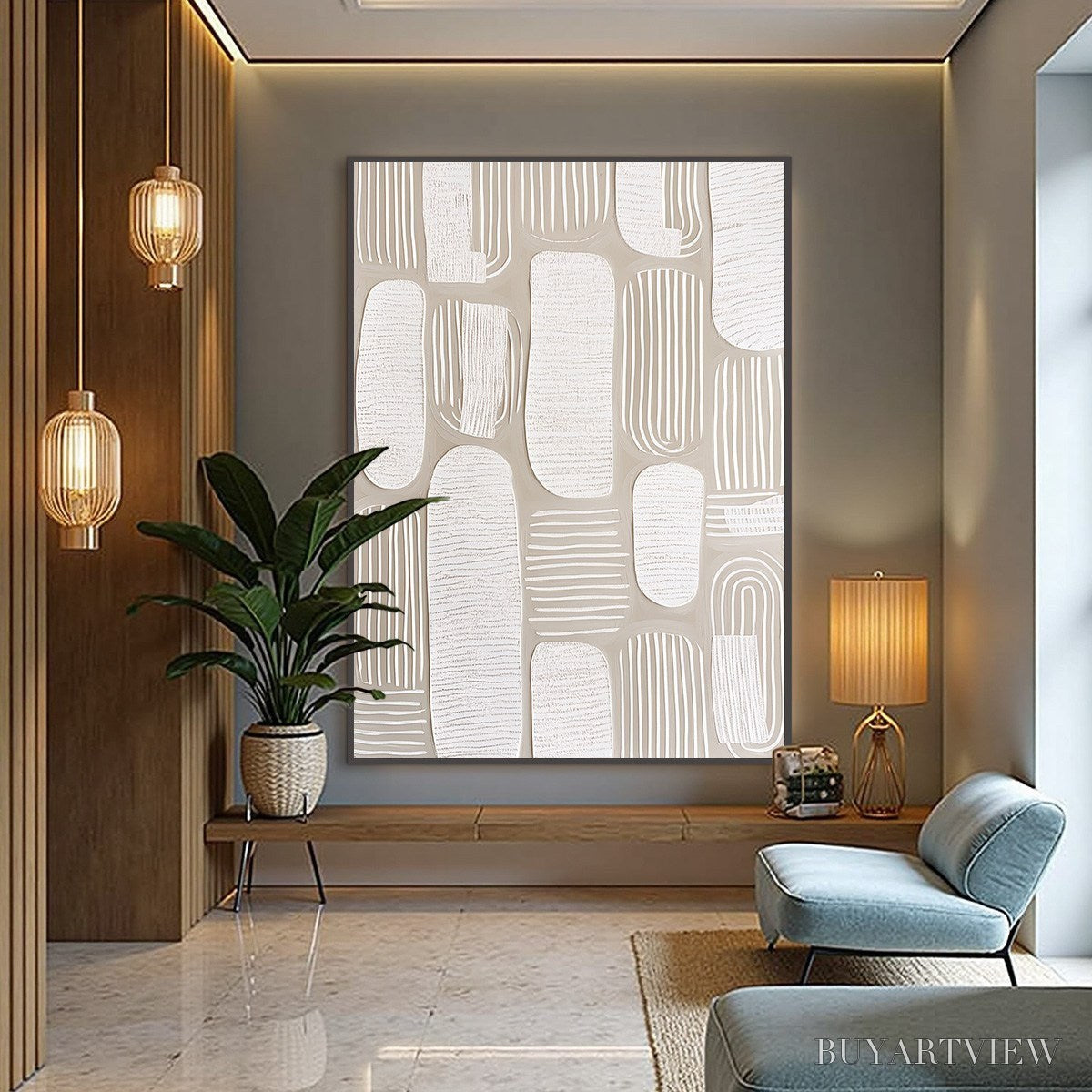 ARTOVITAS Quiet Rhythms – Textured Wabi Sabi Abstract Painting in Neutral Tones - image 4