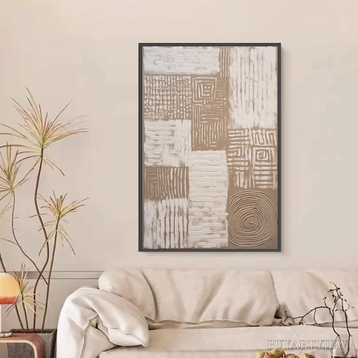 ARTOVITAS Ancient Echoes – Textured Wabi Sabi Abstract Painting in Neutral Tones - image 2