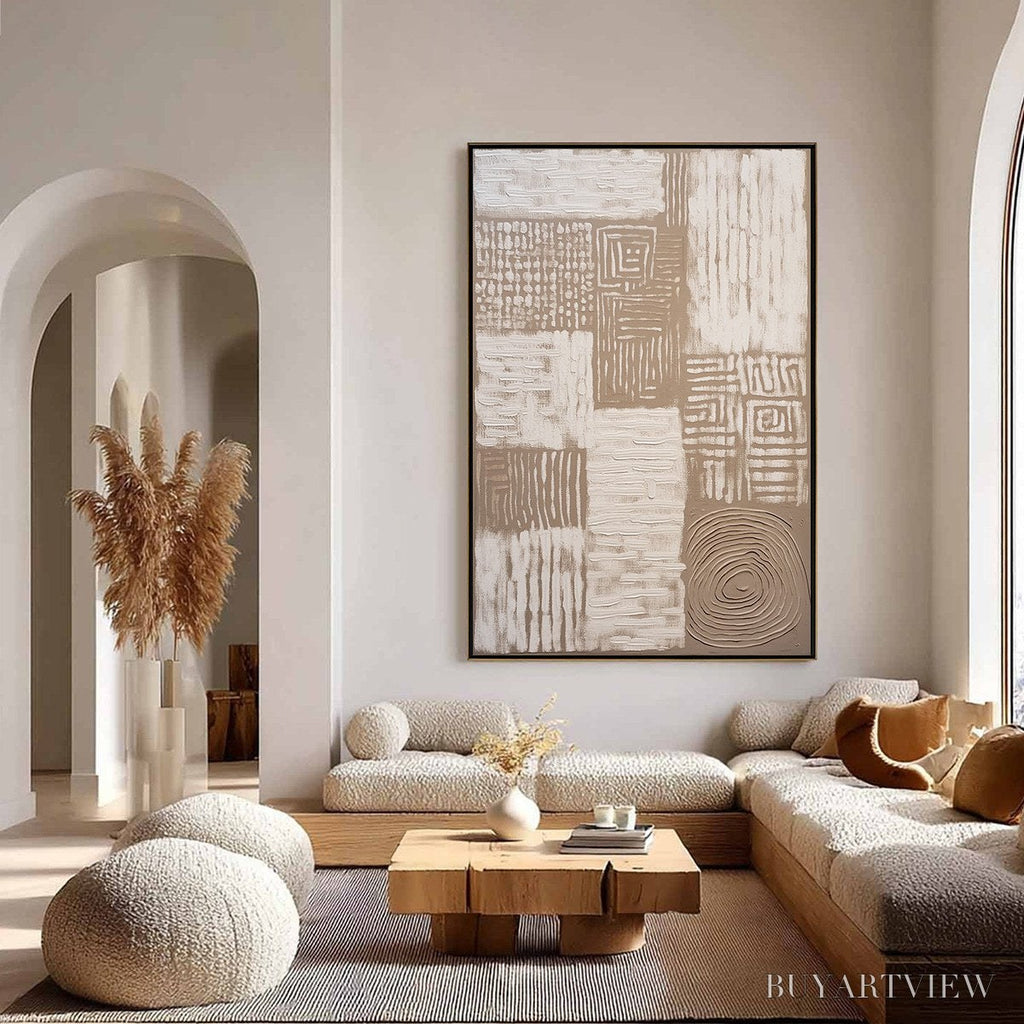 ARTOVITAS Ancient Echoes – Textured Wabi Sabi Abstract Painting in Neutral Tones - image 4