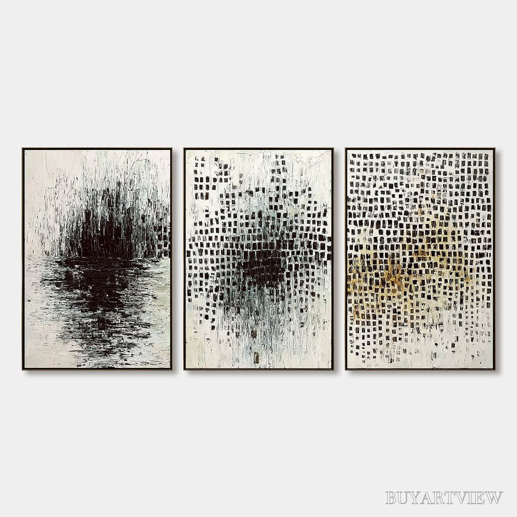 ARTOVITAS Monochrome Metamorphosis – Wabi Sabi Textured Abstract Triptych - image 1