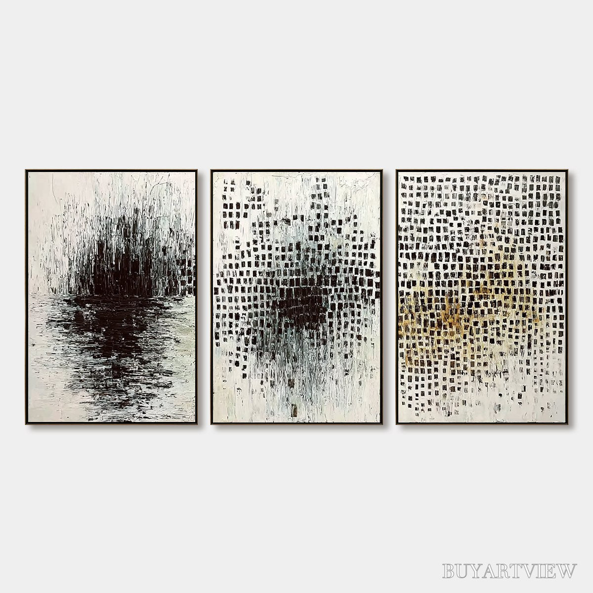ARTOVITAS Monochrome Metamorphosis – Wabi Sabi Textured Abstract Triptych - image 1