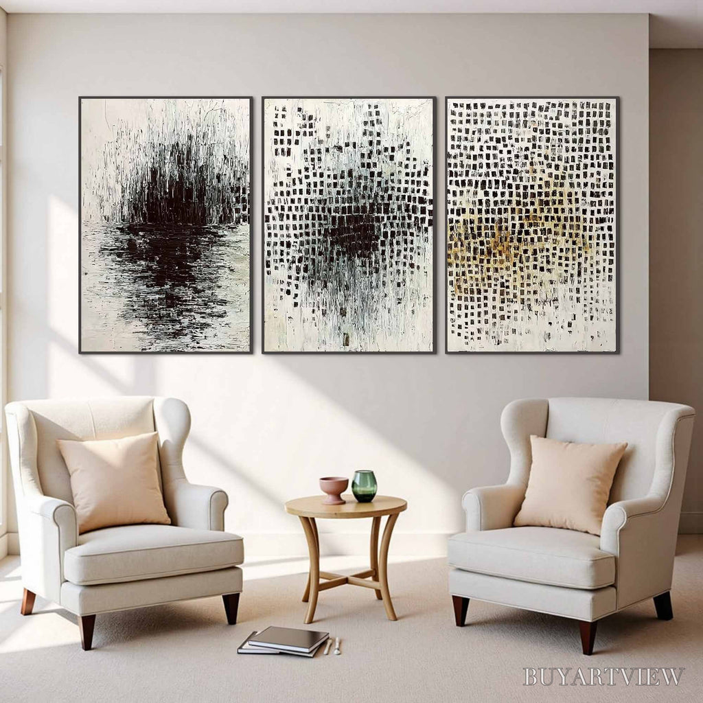 ARTOVITAS Monochrome Metamorphosis – Wabi Sabi Textured Abstract Triptych - image 4