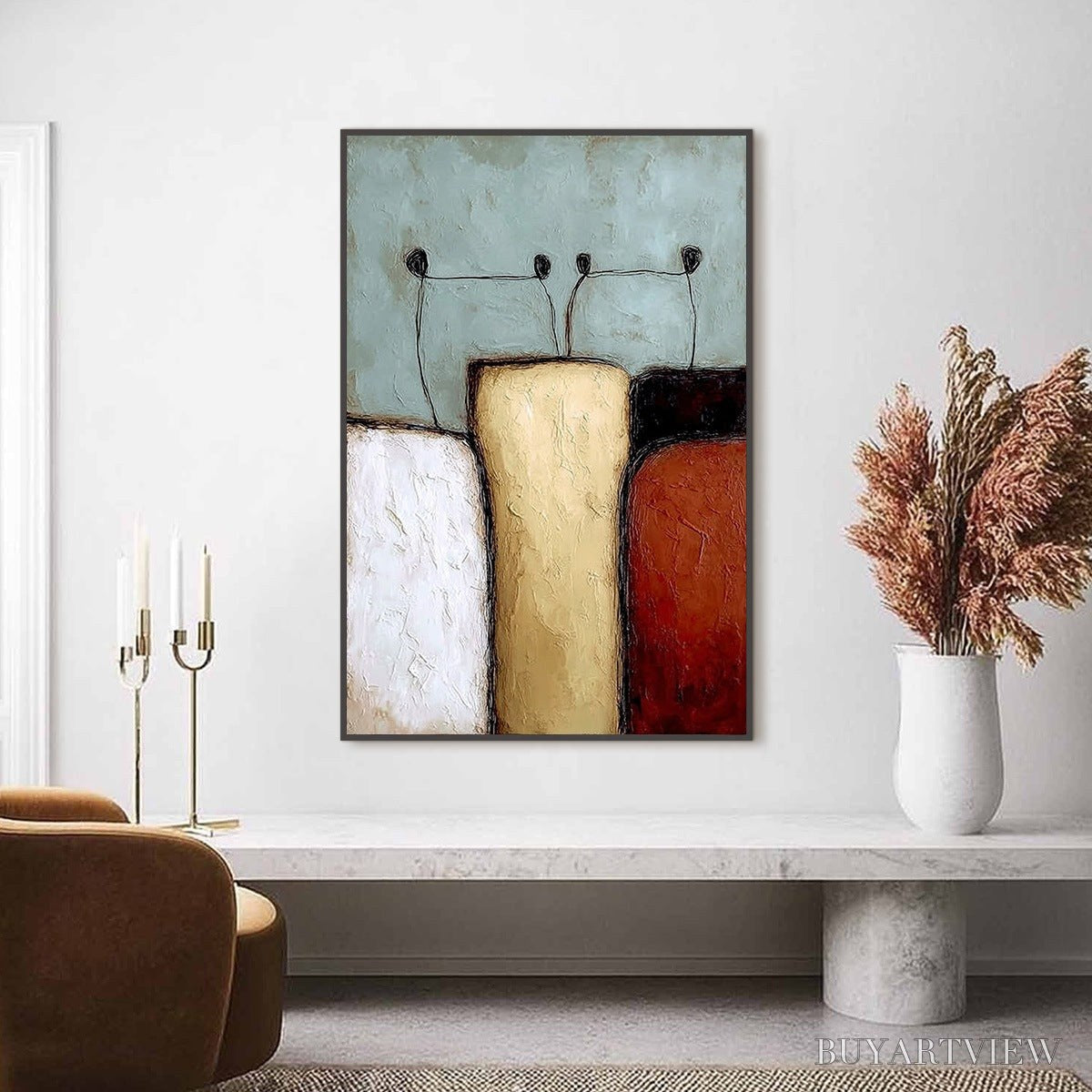 ARTOVITAS the Gathering – Textured Wabi Sabi Abstract Painting of Earthy Forms - image 2
