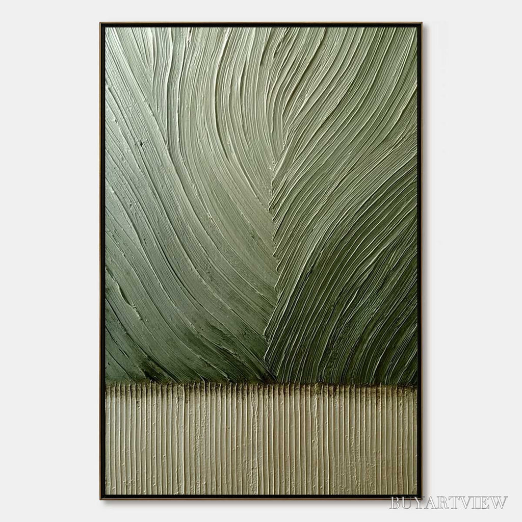 ARTOVITAS Earthen Weave – Textured Green and Beige Wabi Sabi Abstract Painting - image 1