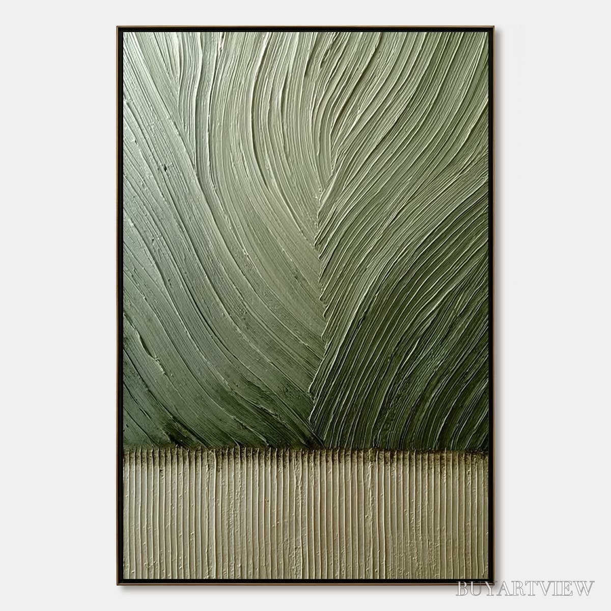 ARTOVITAS Earthen Weave – Textured Green and Beige Wabi Sabi Abstract Painting - image 1