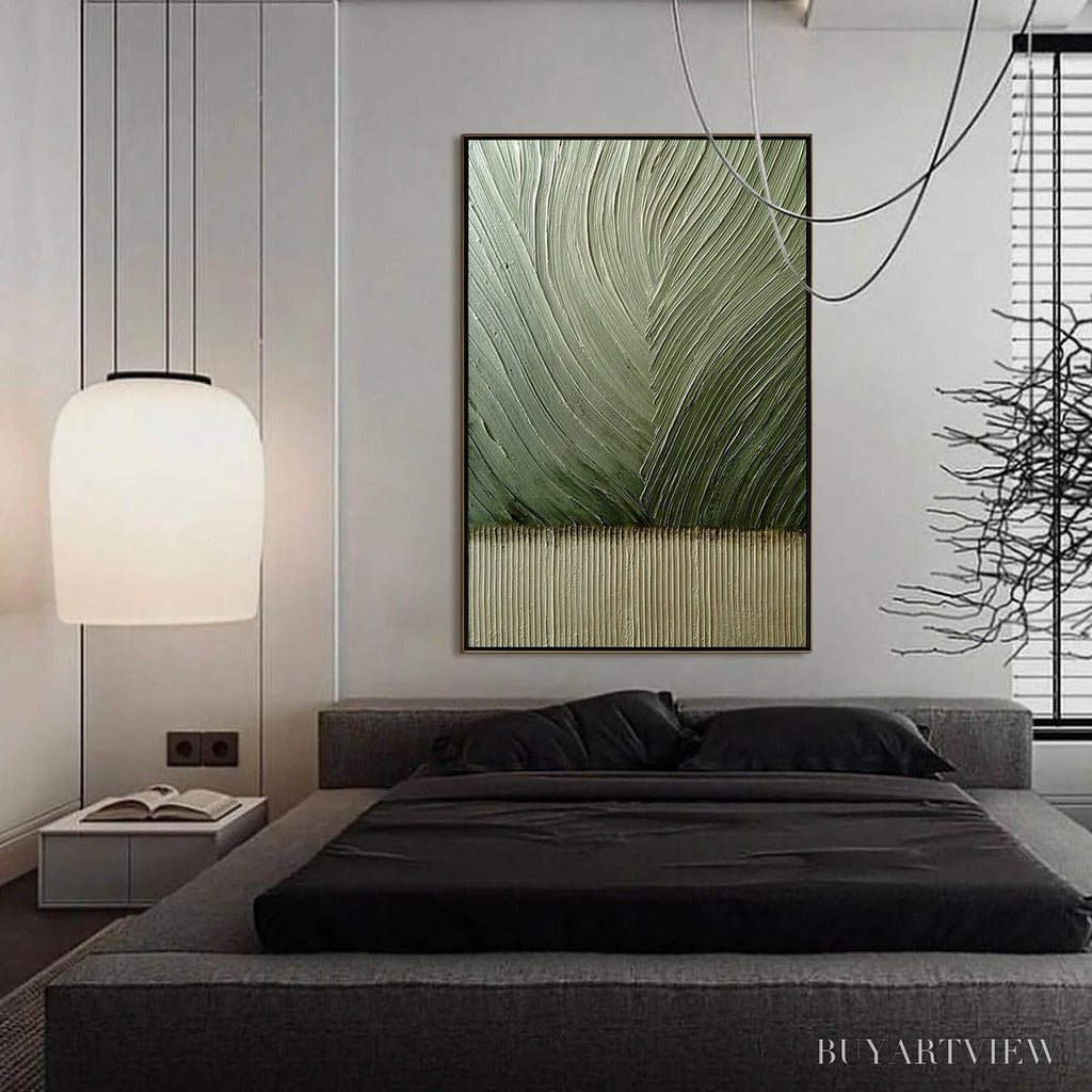ARTOVITAS Earthen Weave – Textured Green and Beige Wabi Sabi Abstract Painting - image 4