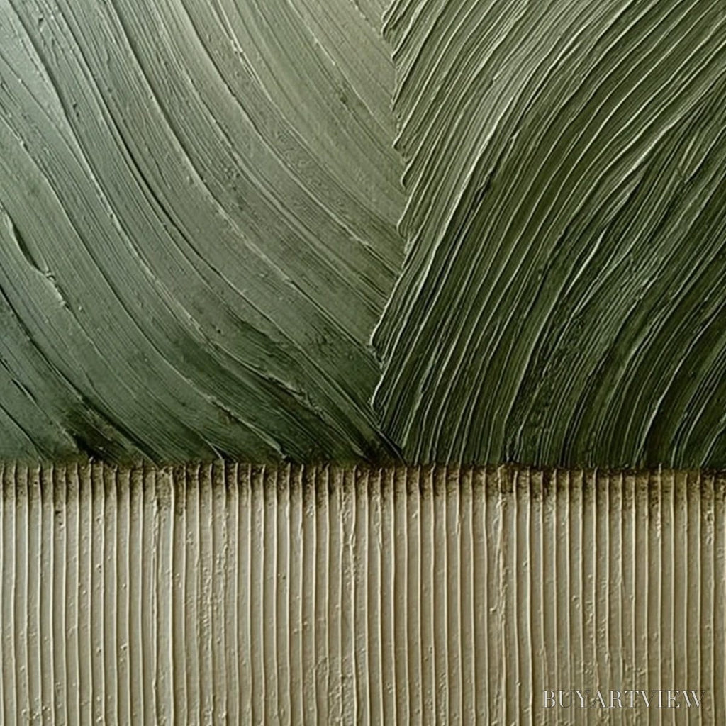 ARTOVITAS Earthen Weave – Textured Green and Beige Wabi Sabi Abstract Painting - image 5