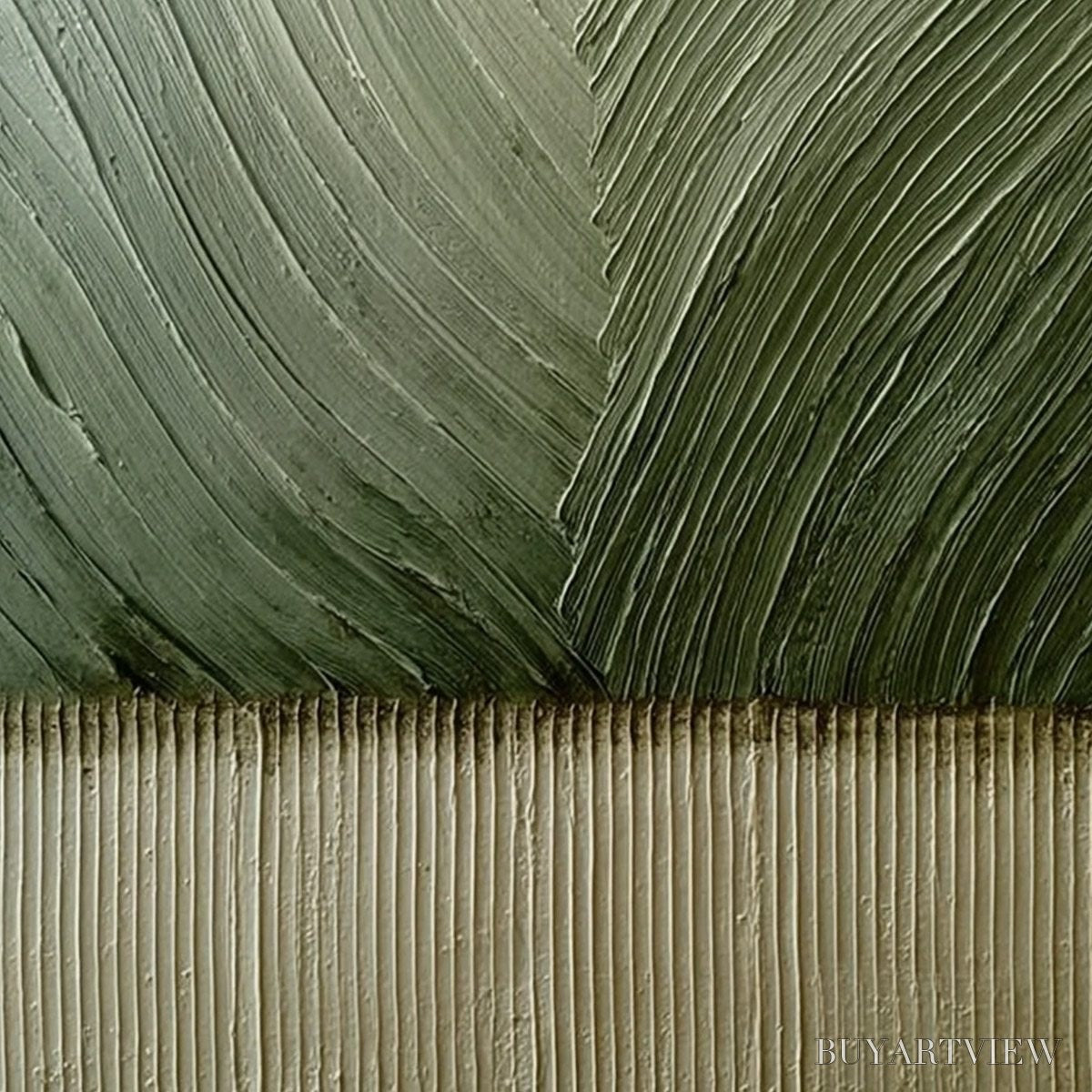 ARTOVITAS Earthen Weave – Textured Green and Beige Wabi Sabi Abstract Painting - image 5