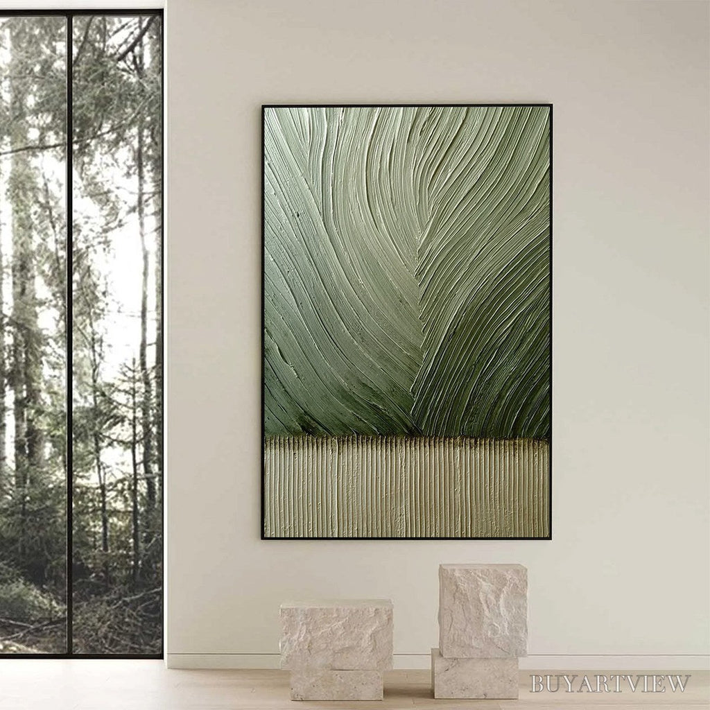 ARTOVITAS Earthen Weave – Textured Green and Beige Wabi Sabi Abstract Painting - image 6