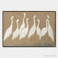 ARTOVITAS the Gathering – Beige Wabi Sabi Egret Flock Oil Painting on Canvas - image 1