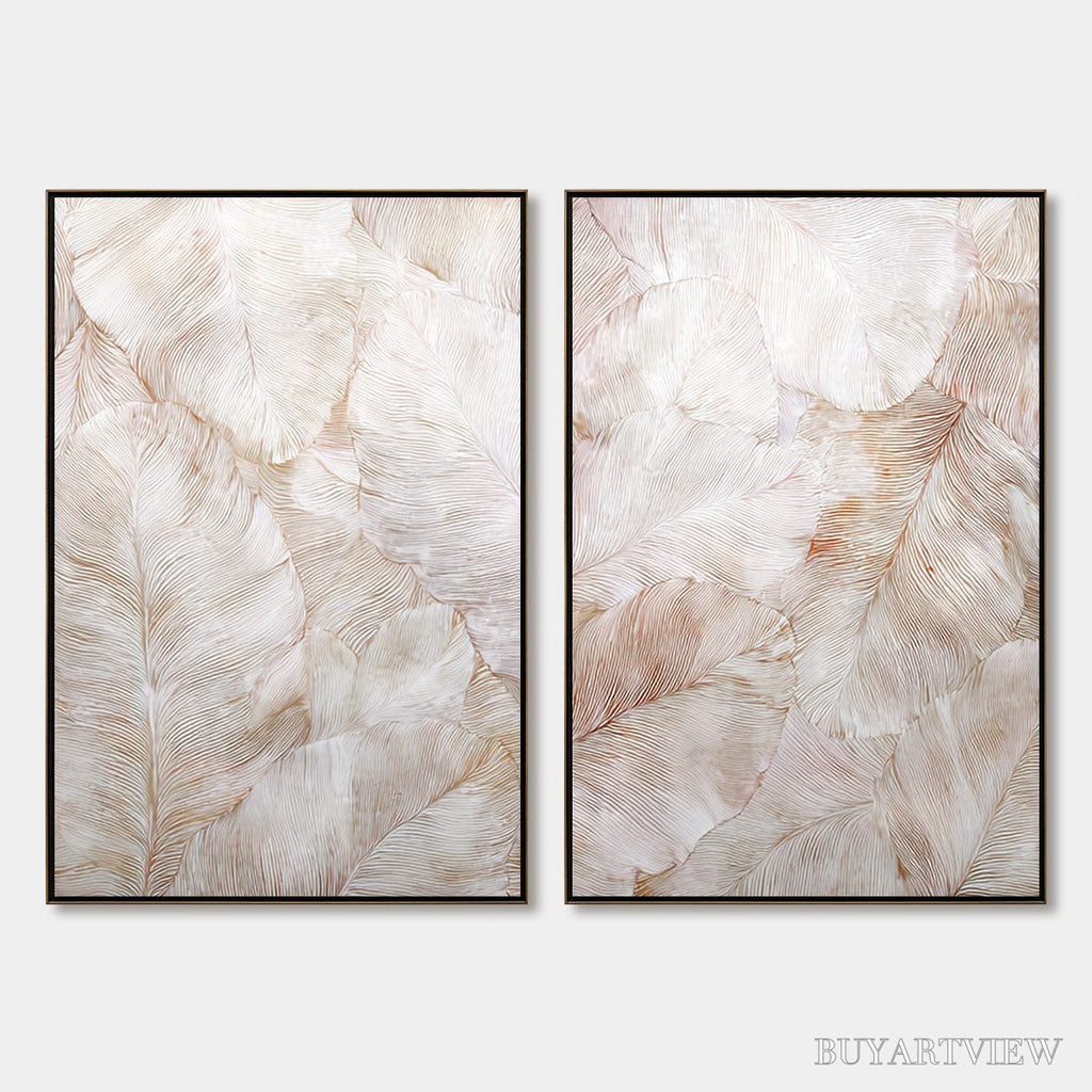 ARTOVITAS Whispering Plumes – Textured Wabi Sabi Feather Painting Diptych - image 1
