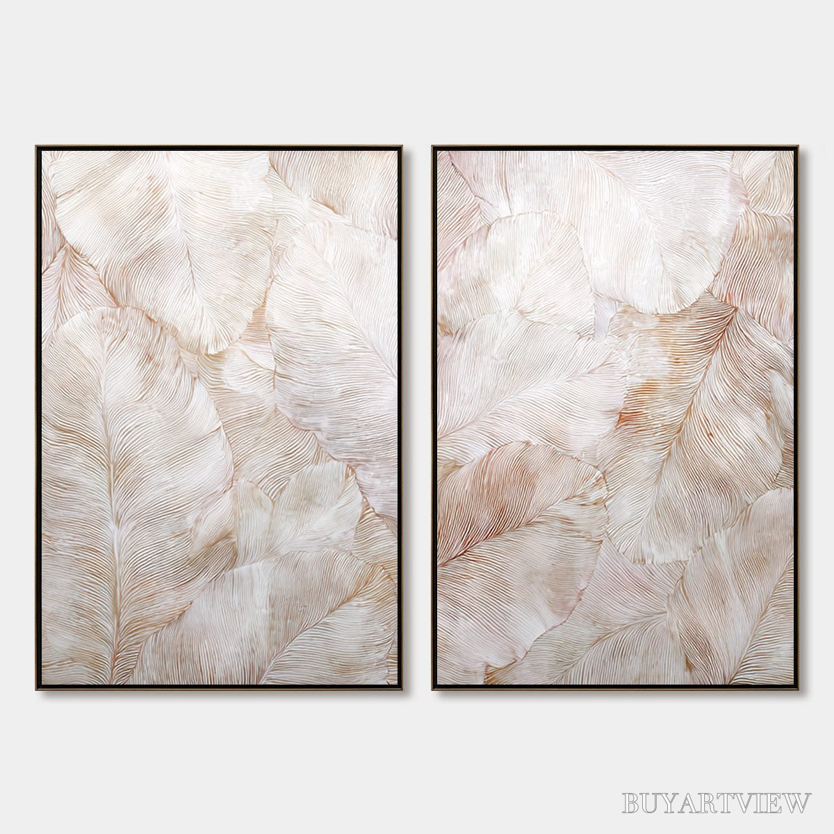 ARTOVITAS Whispering Plumes – Textured Wabi Sabi Feather Painting Diptych - image 1