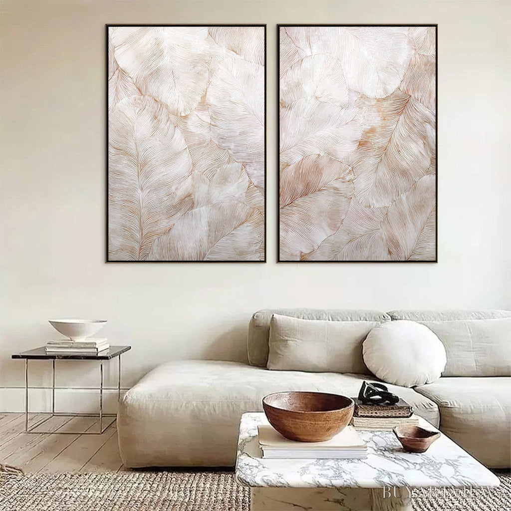 ARTOVITAS Whispering Plumes – Textured Wabi Sabi Feather Painting Diptych - image 3