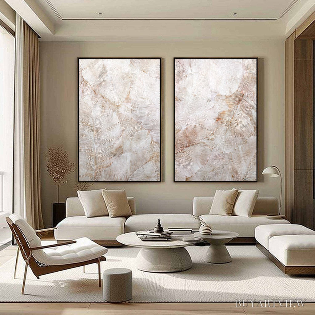 ARTOVITAS Whispering Plumes – Textured Wabi Sabi Feather Painting Diptych - image 4