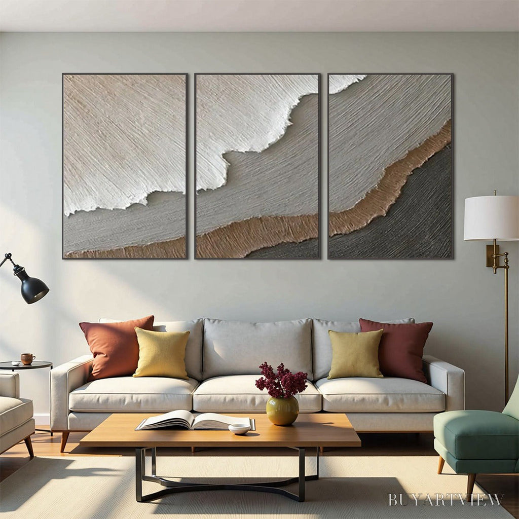 ARTOVITAS Terra Firma – Textured Abstract Earth Tones Triptych Painting - image 4
