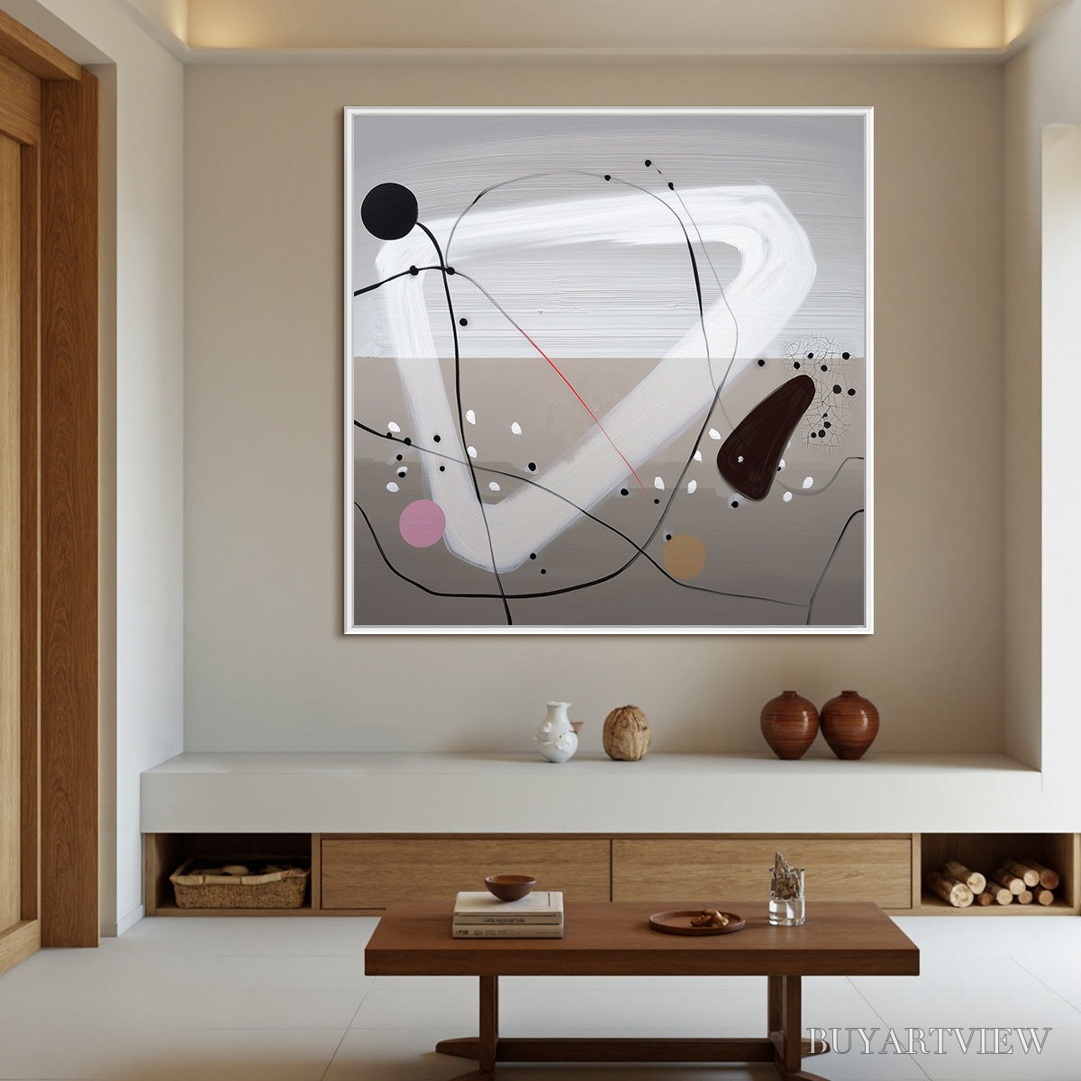 ARTOVITAS Taupe Triptych – Minimalist Abstract Oil Painting - image 2