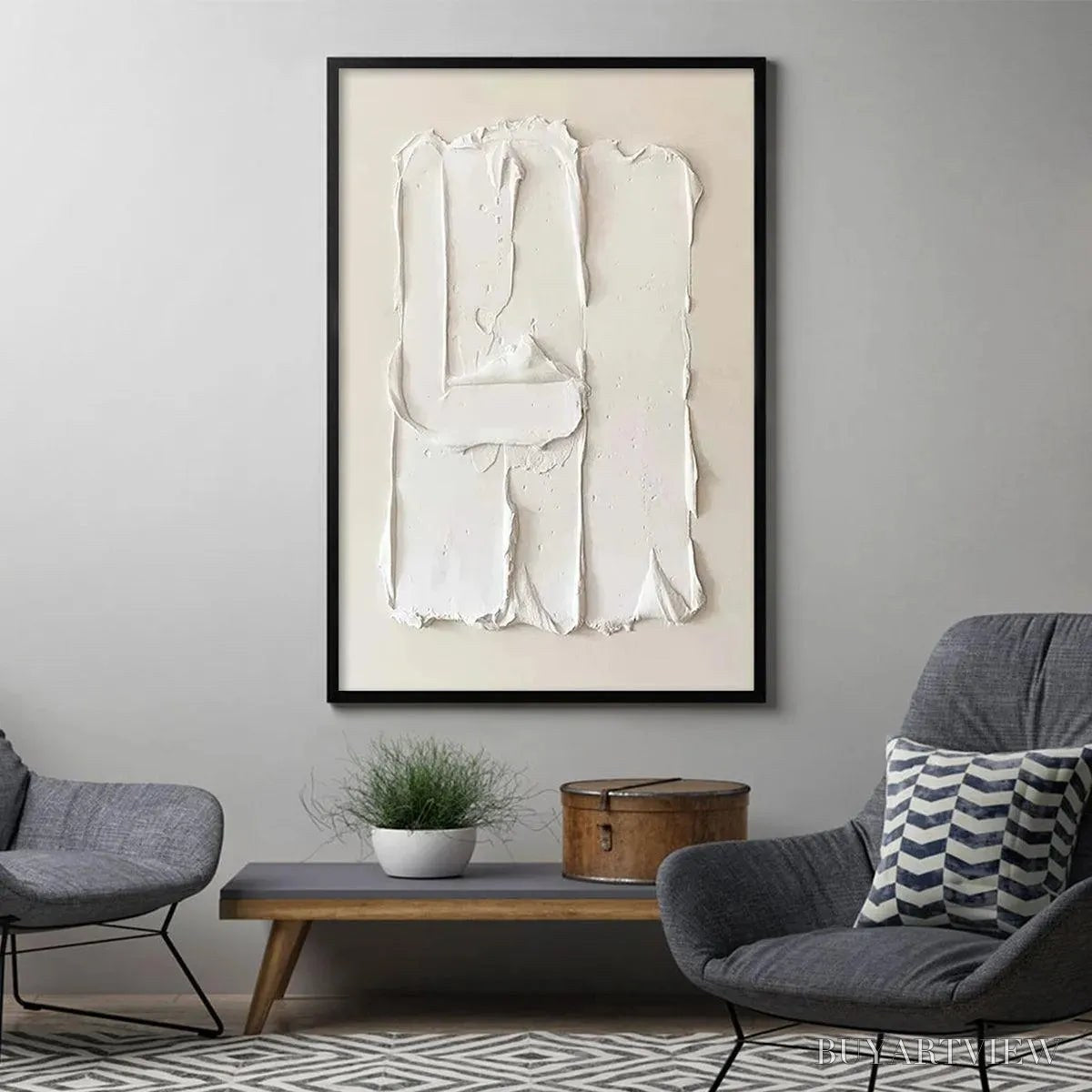ARTOVITAS White Textured Relief – Textured Abstract Painting in White - image 4