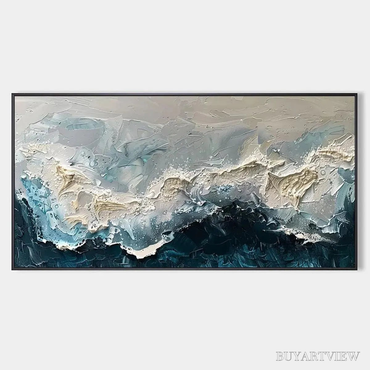 ARTOVITAS Frozen Motion – Textured Abstract Waterscape Painting in Teal and White - image 1