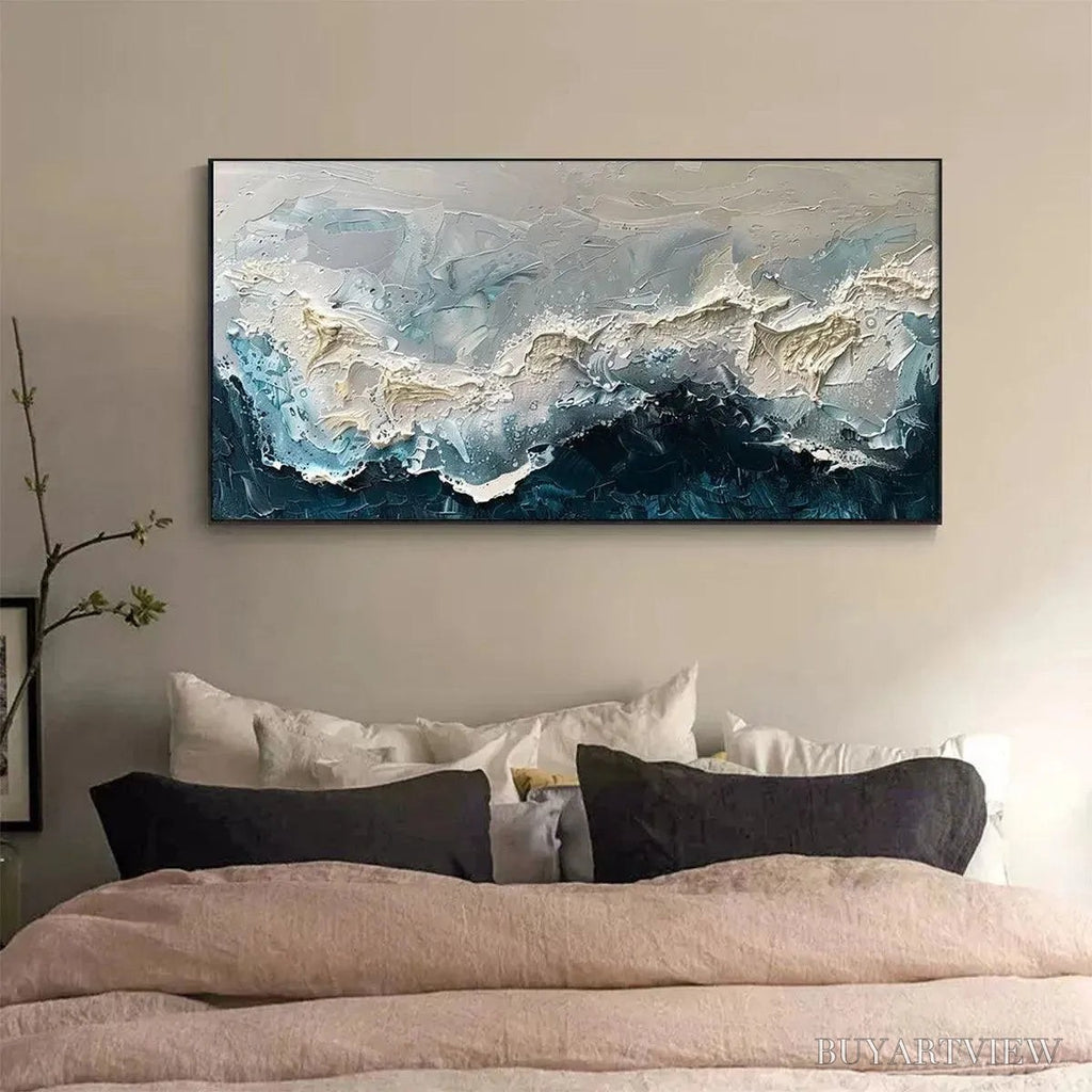 ARTOVITAS Frozen Motion – Textured Abstract Waterscape Painting in Teal and White - image 2