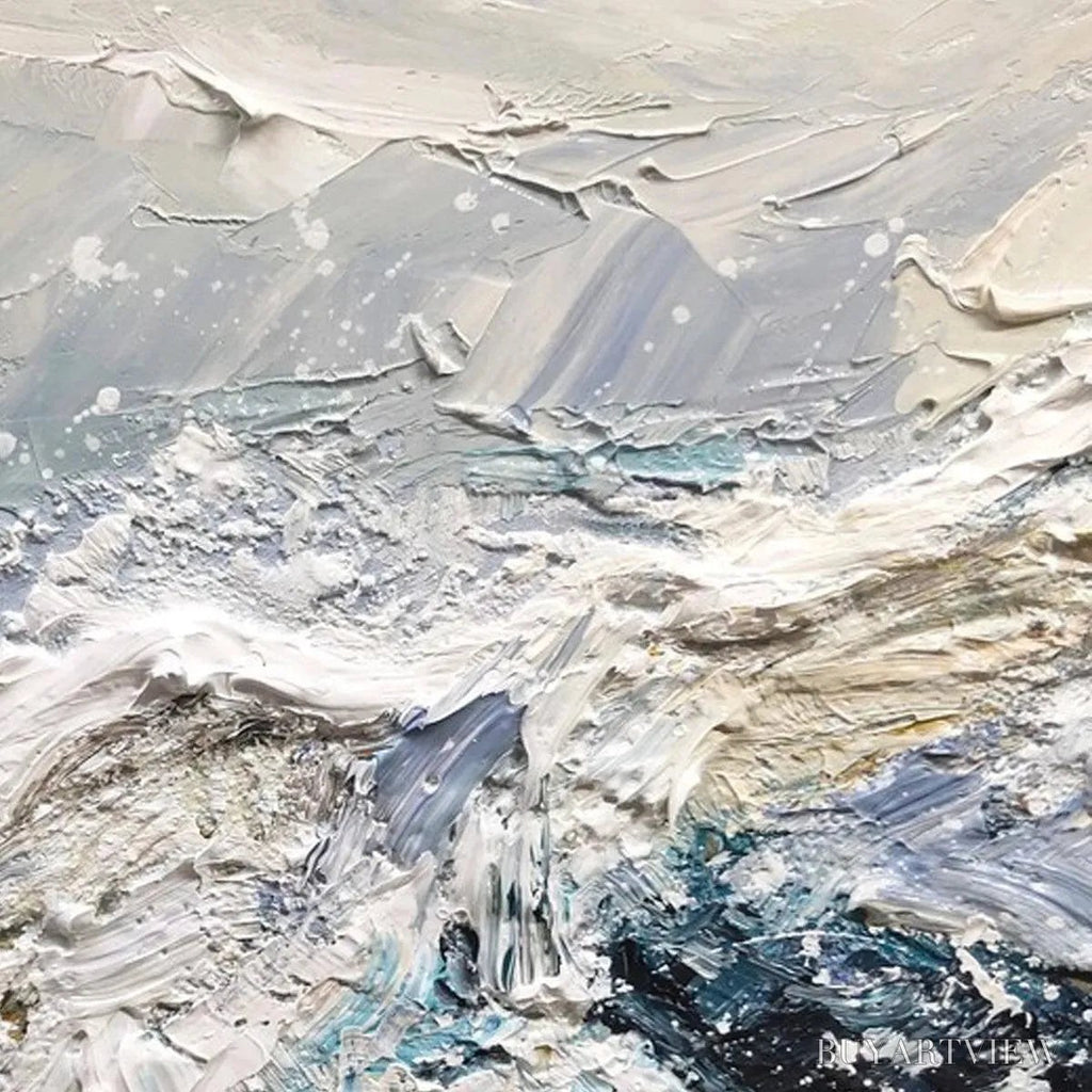 ARTOVITAS Frozen Motion – Textured Abstract Waterscape Painting in Teal and White - image 3