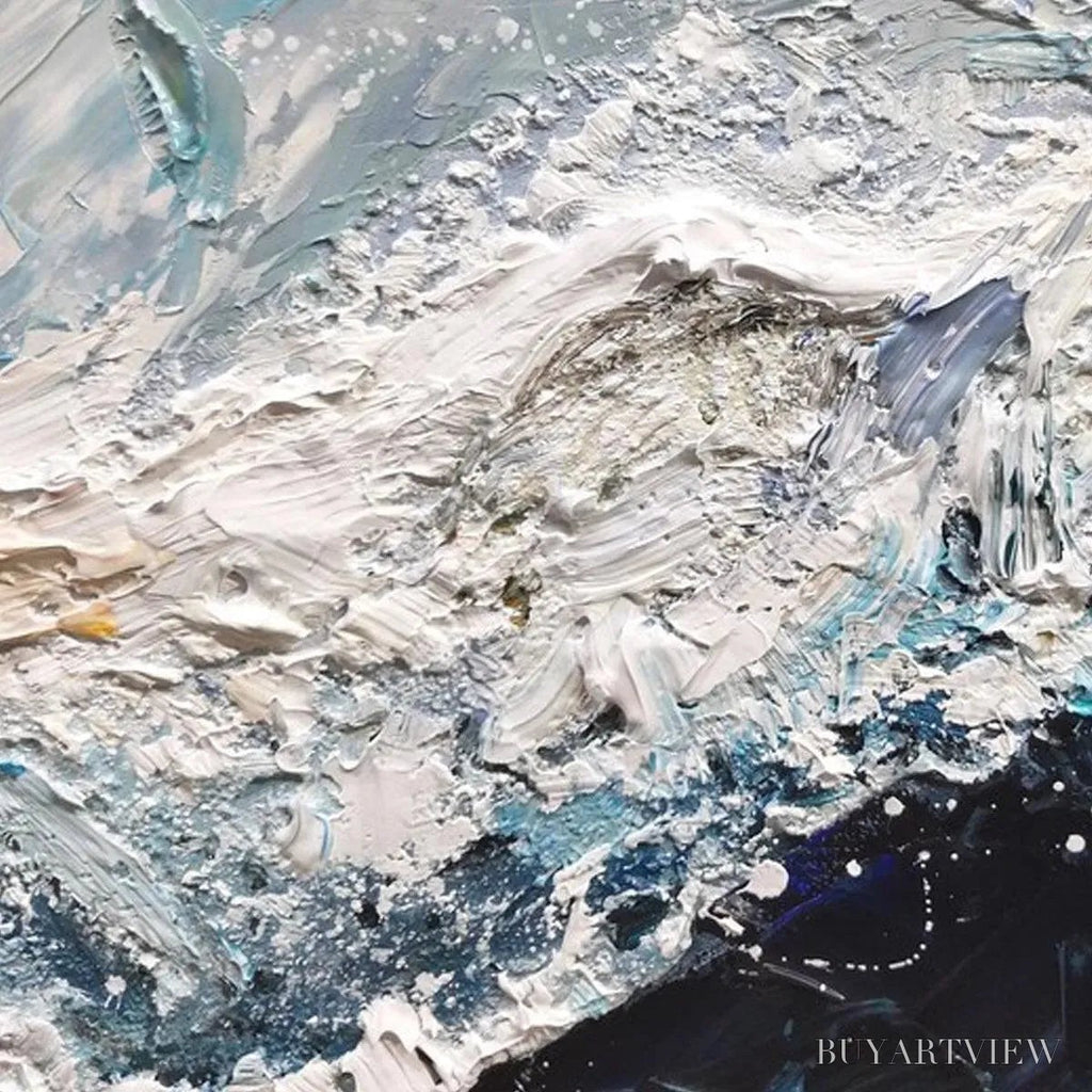 ARTOVITAS Frozen Motion – Textured Abstract Waterscape Painting in Teal and White - image 5