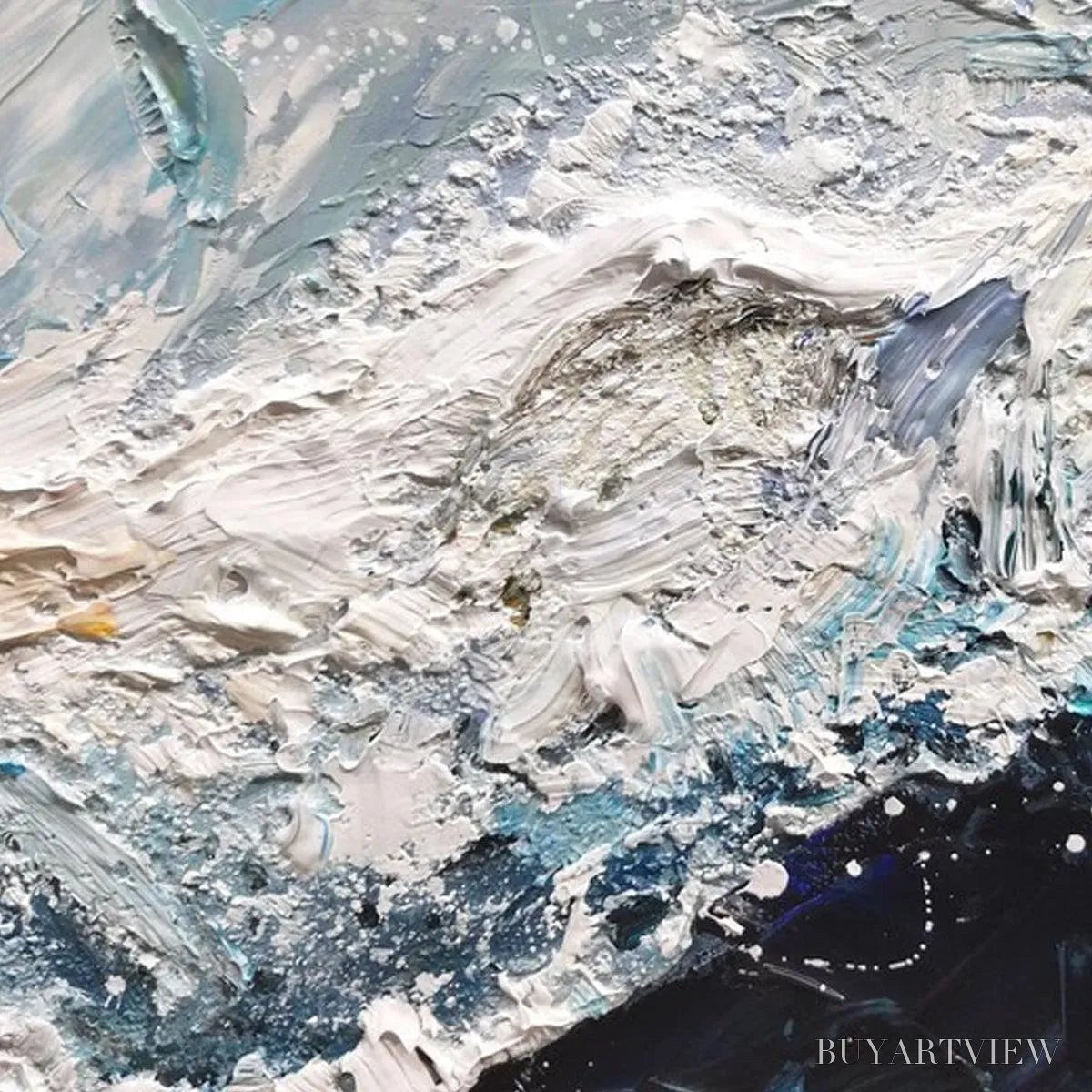 ARTOVITAS Frozen Motion – Textured Abstract Waterscape Painting in Teal and White - image 5