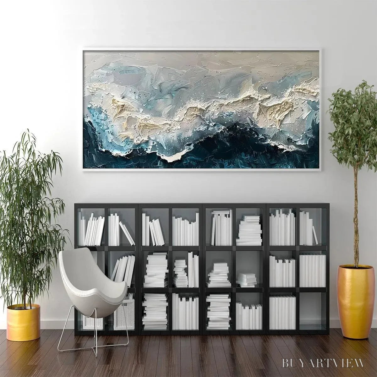 ARTOVITAS Frozen Motion – Textured Abstract Waterscape Painting in Teal and White - image 6