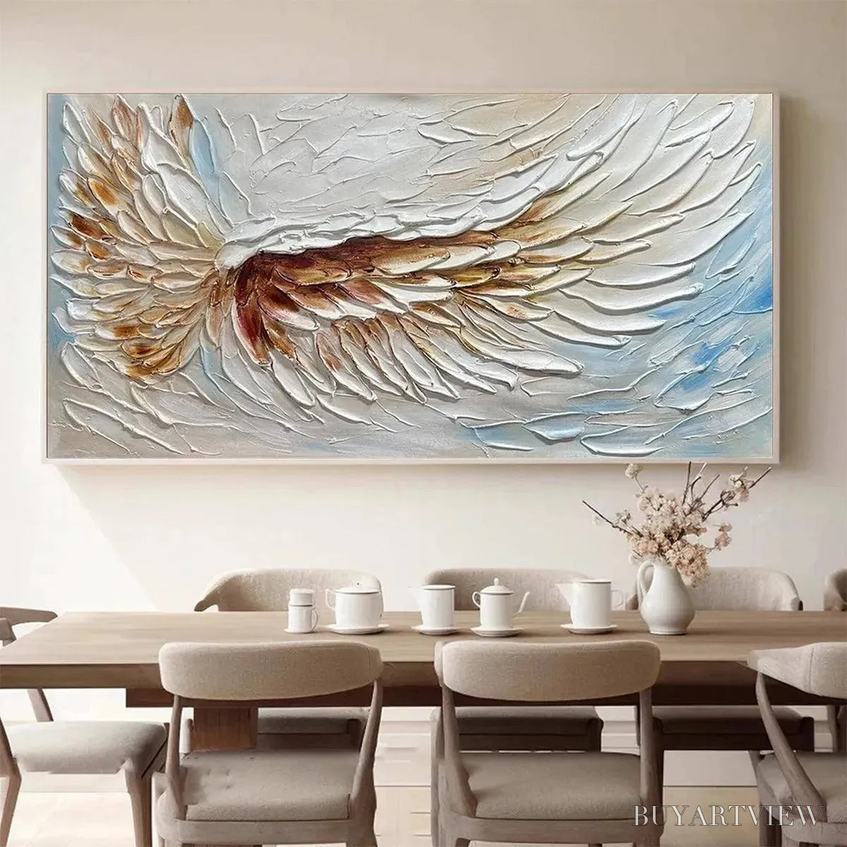 ARTOVITAS Angel Wings – Textured White and Gold Angel Wing Painting - image 2