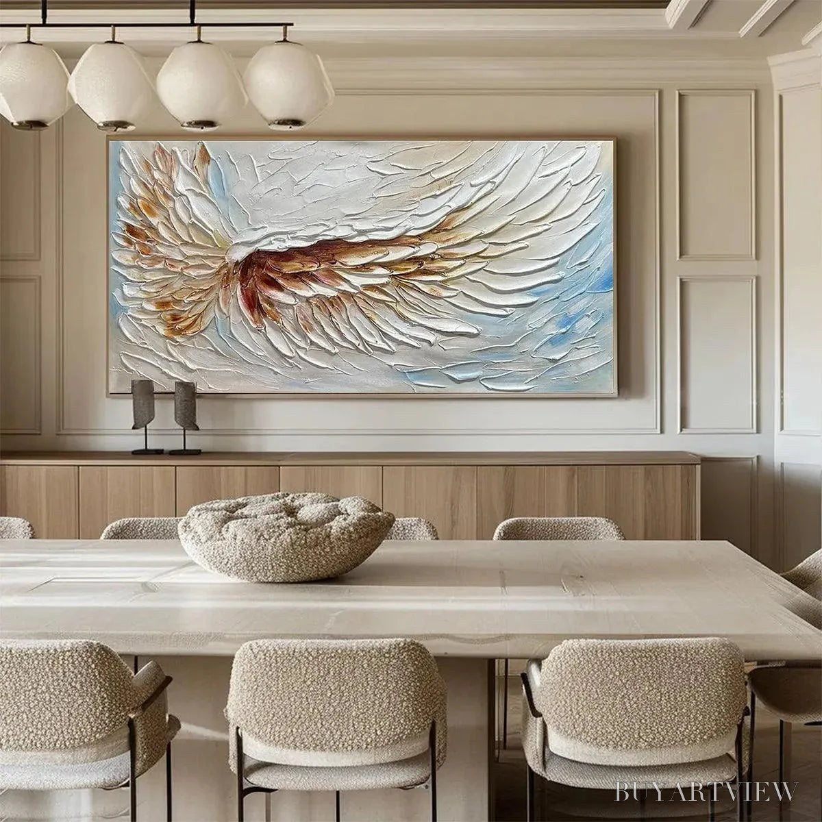 ARTOVITAS Angel Wings – Textured White and Gold Angel Wing Painting - image 4