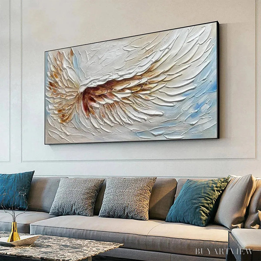 ARTOVITAS Angel Wings – Textured White and Gold Angel Wing Painting - image 5