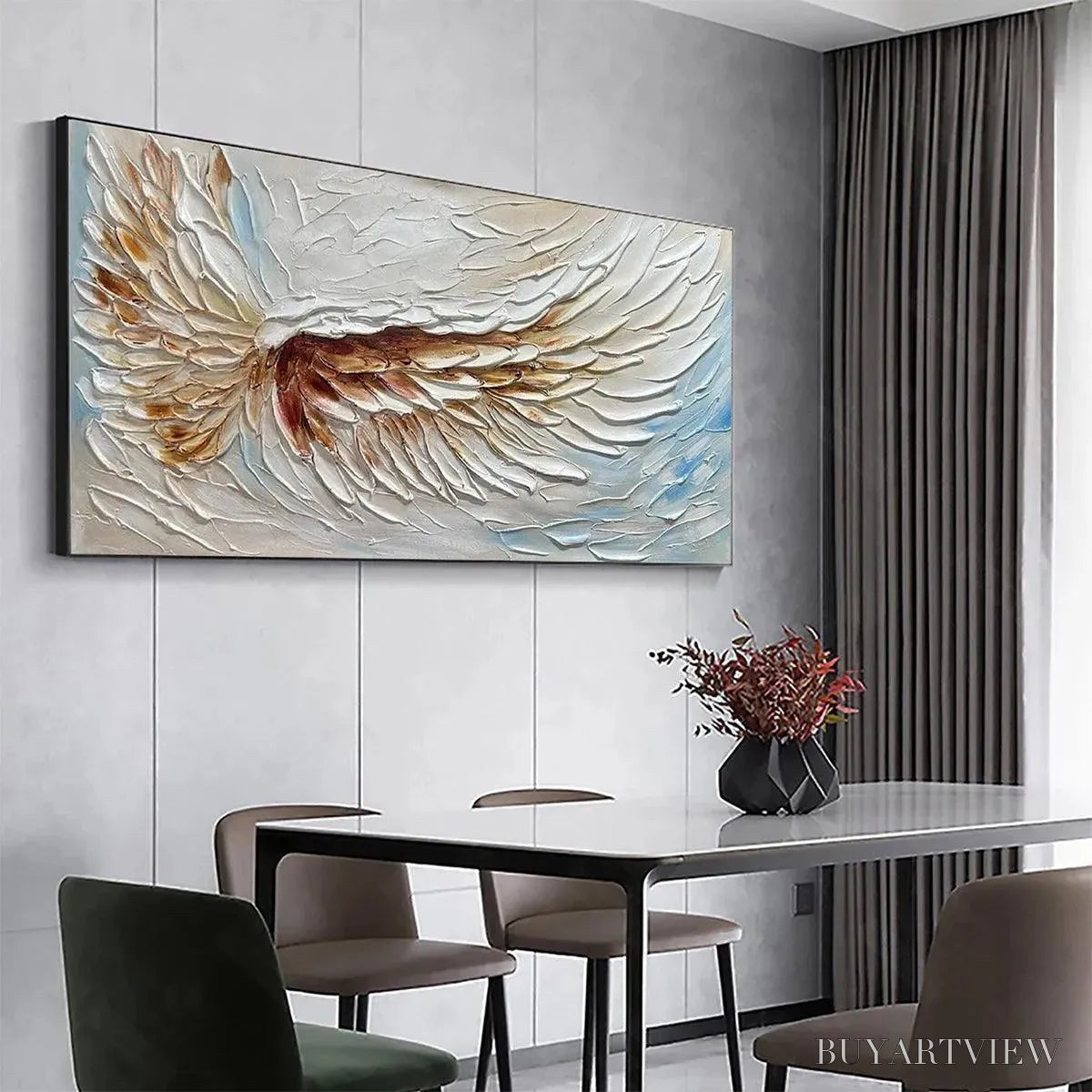 ARTOVITAS Angel Wings – Textured White and Gold Angel Wing Painting - image 6
