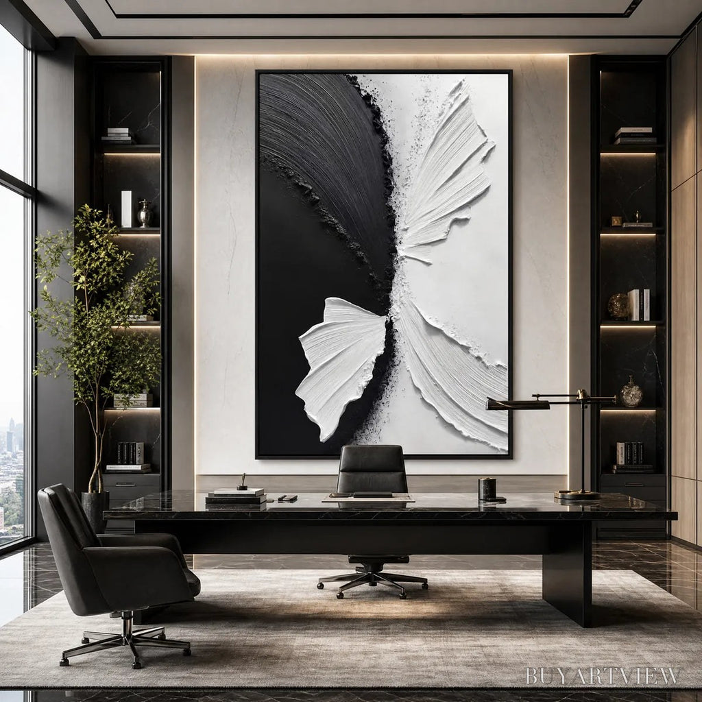 ARTOVITAS Convergence – Textured Black and White Minimalist Impasto - image 2