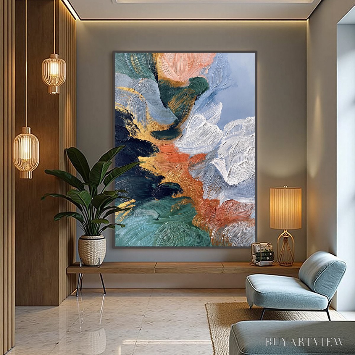 ARTOVITAS Ascension – Textured Impasto Abstract Painting with Gold Accents - image 4