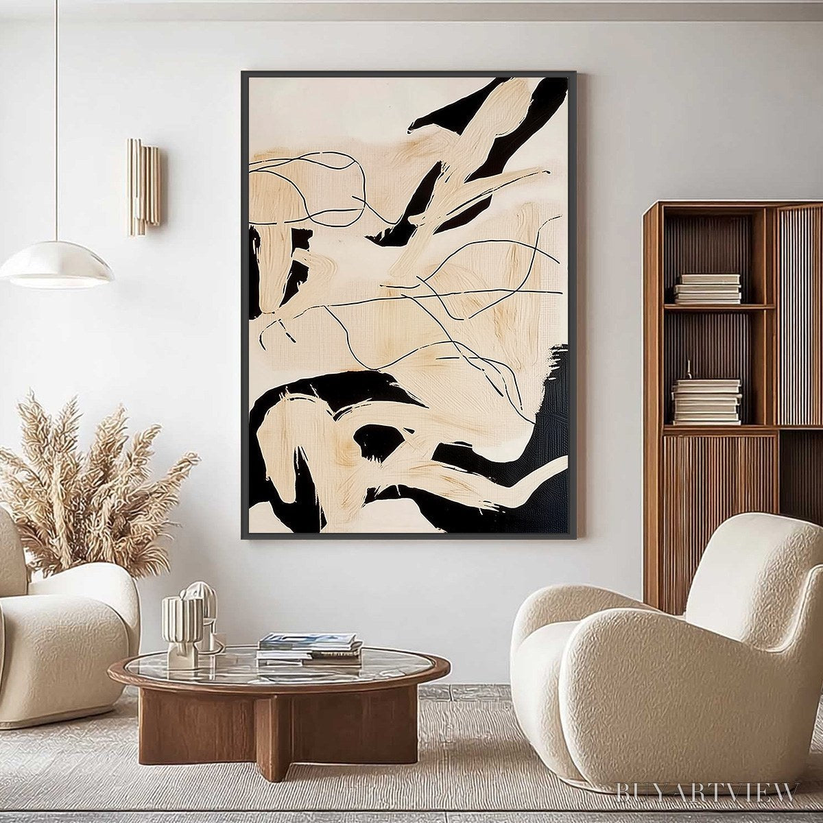ARTOVITAS Choreography | Black and Beige Abstract Oil Painting for Wall - image 2