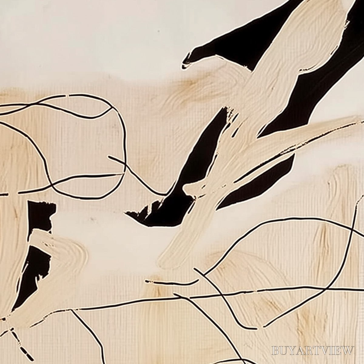 ARTOVITAS Choreography | Black and Beige Abstract Oil Painting for Wall - image 3
